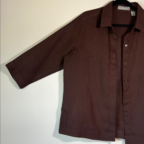 Liz Claiborne Dark Brown Women's Blouse 100% linen - Picture 3 of 11